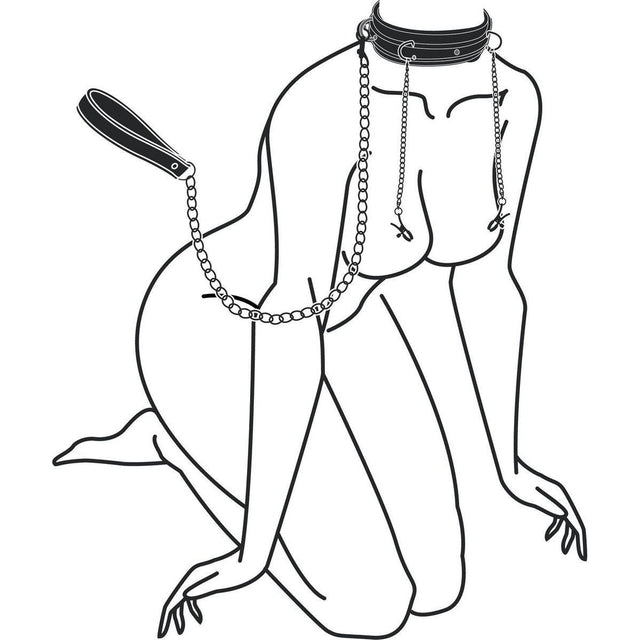 Faux Leather Lead & Nipple Clamps Collar Restraint Set