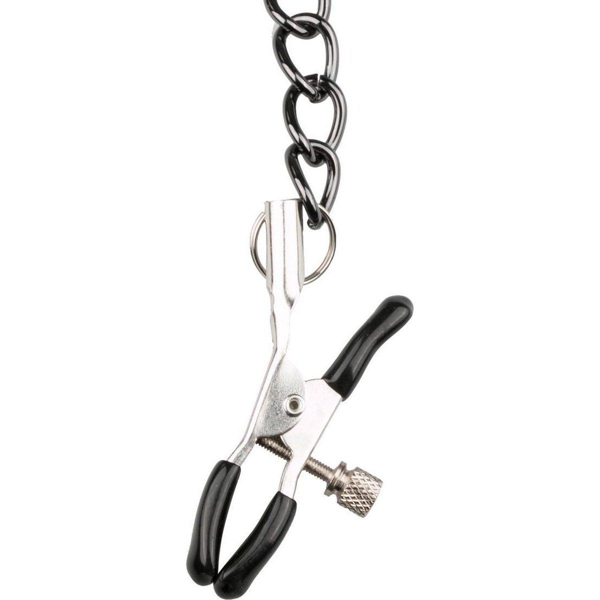 Faux Leather Lead & Nipple Clamps Collar Restraint Set