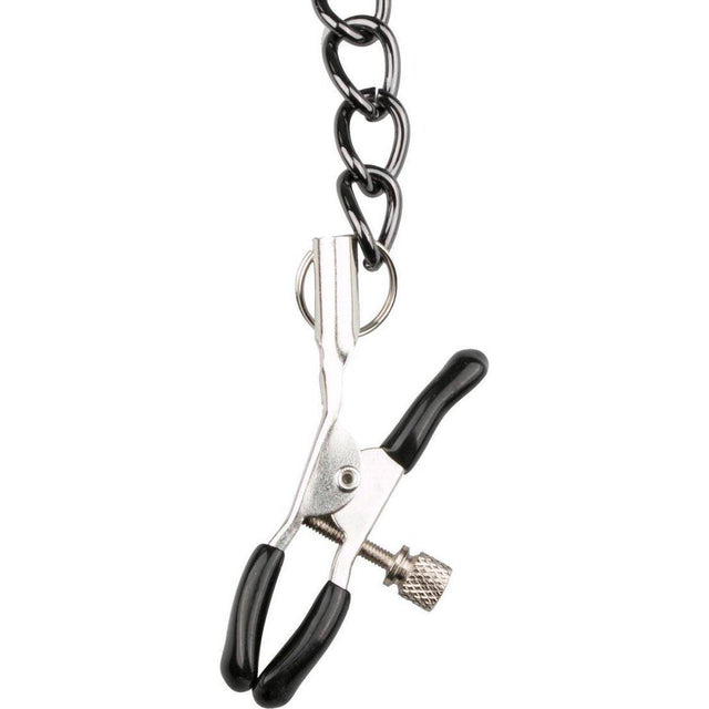 Faux Leather Lead & Nipple Clamps Collar Restraint Set