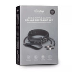Faux Leather Lead & Nipple Clamps Collar Restraint Set