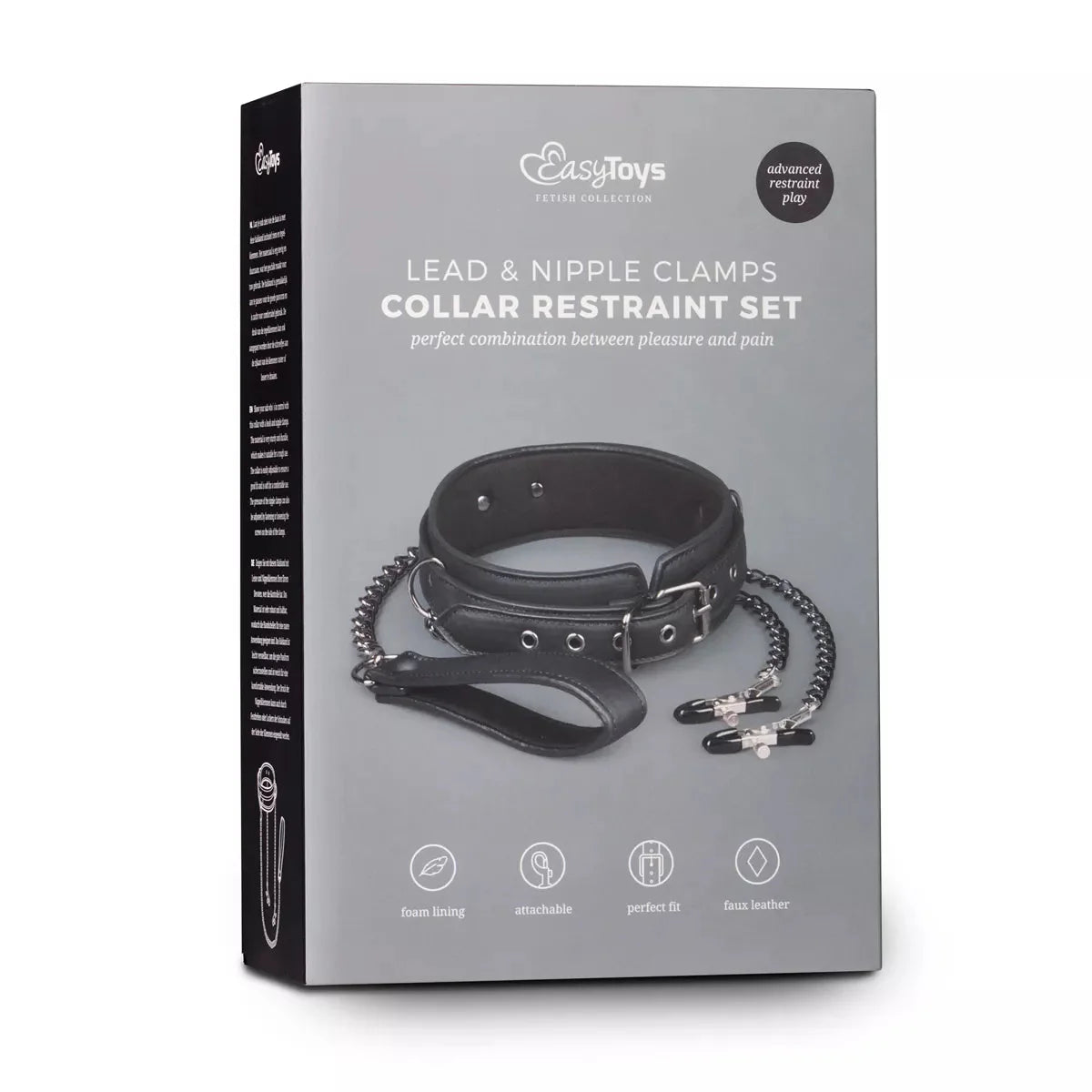 Faux Leather Lead & Nipple Clamps Collar Restraint Set