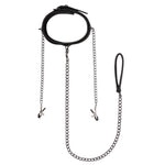 Faux Leather Lead & Nipple Clamps Collar Restraint Set