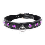 Fierce Vixen Leather Choker with Rhinestones - Purple
