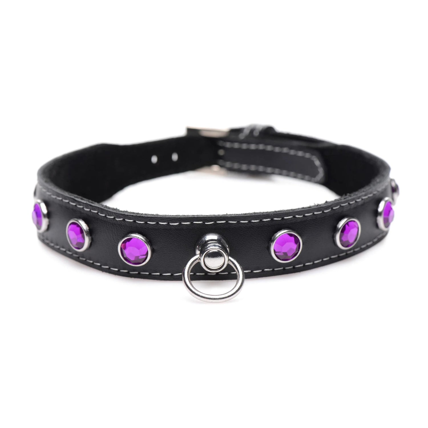 Fierce Vixen Leather Choker with Rhinestones - Purple