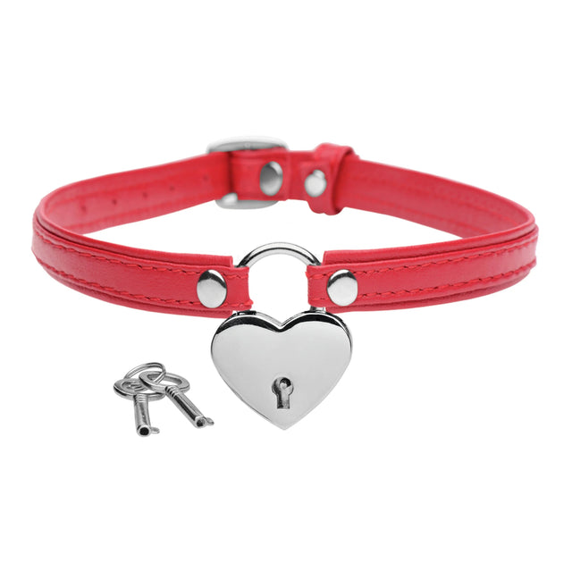 Heart Lock Leather Choker with Lock and Key