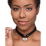 Heart Lock Leather Choker with Lock and Key
