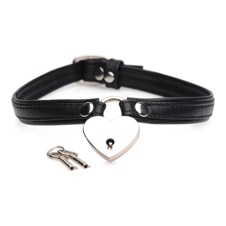Heart Lock Leather Choker with Lock and Key