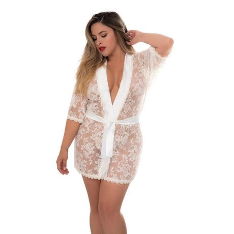 Ivory Lace Robe with Matching G-String - Queen