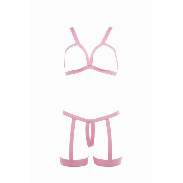 Kitten Teaser Strappy Open Cup Bra & Open Panty with Straps