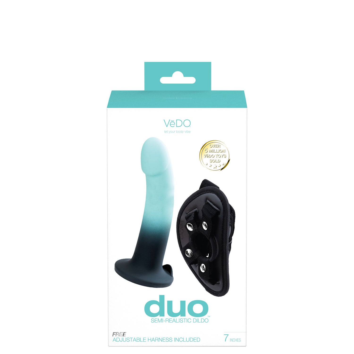 VeDO Duo Dildo with Harness in Turquoise & Black