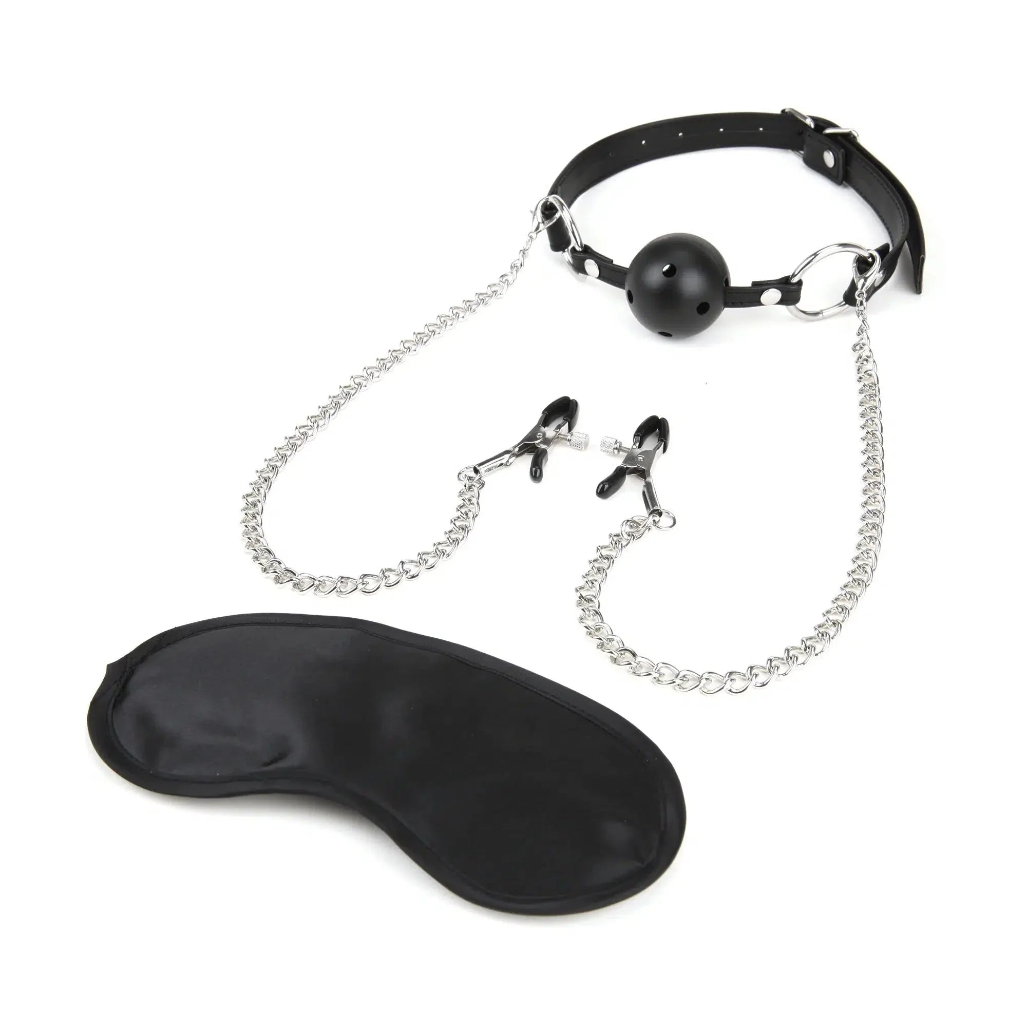 Lux Fetish Breathable Gag with Nipple Clamp