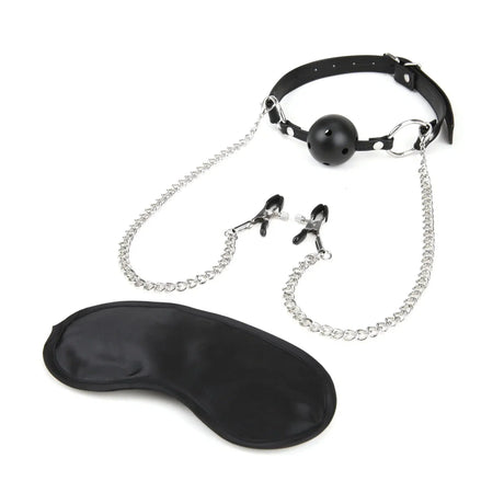 Lux Fetish Breathable Gag with Nipple Clamp