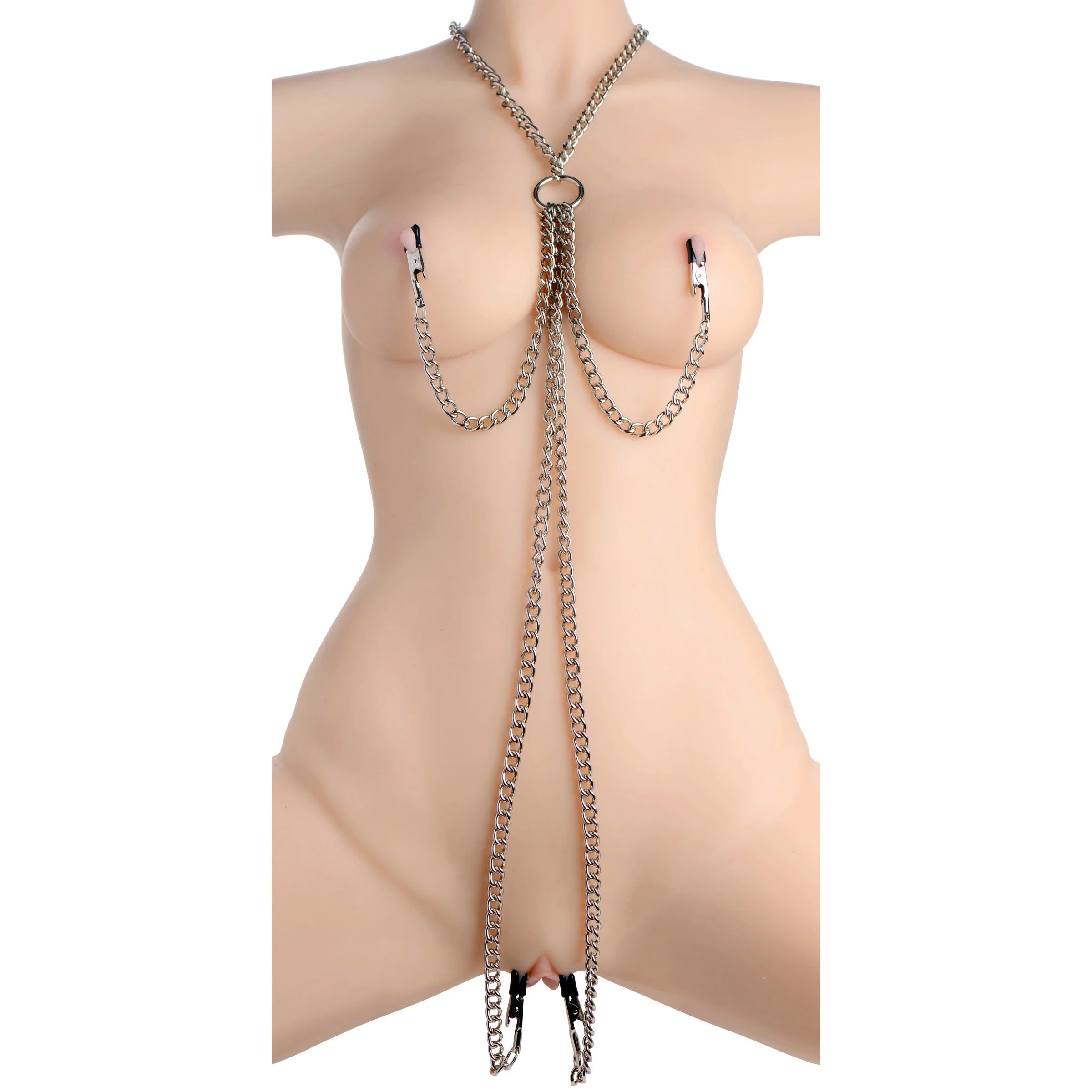 Master Series Chain Collar Nipple and Clit Clamp Set HotCherry