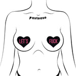 Pastease Black Heart with Pink 'Let's Fuck' Nipple Pasties