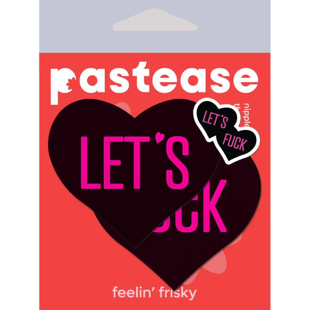 Pastease Black Heart with Pink 'Let's Fuck' Nipple Pasties