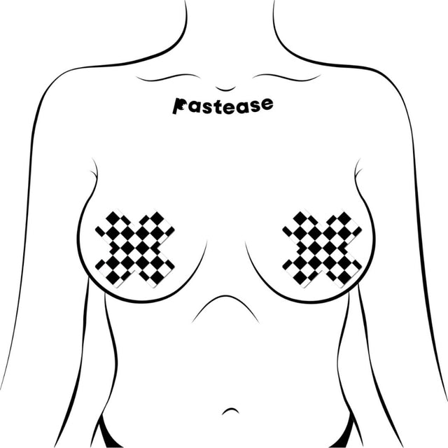 Pastease Black & White Checker Cross Nipple Pasties
