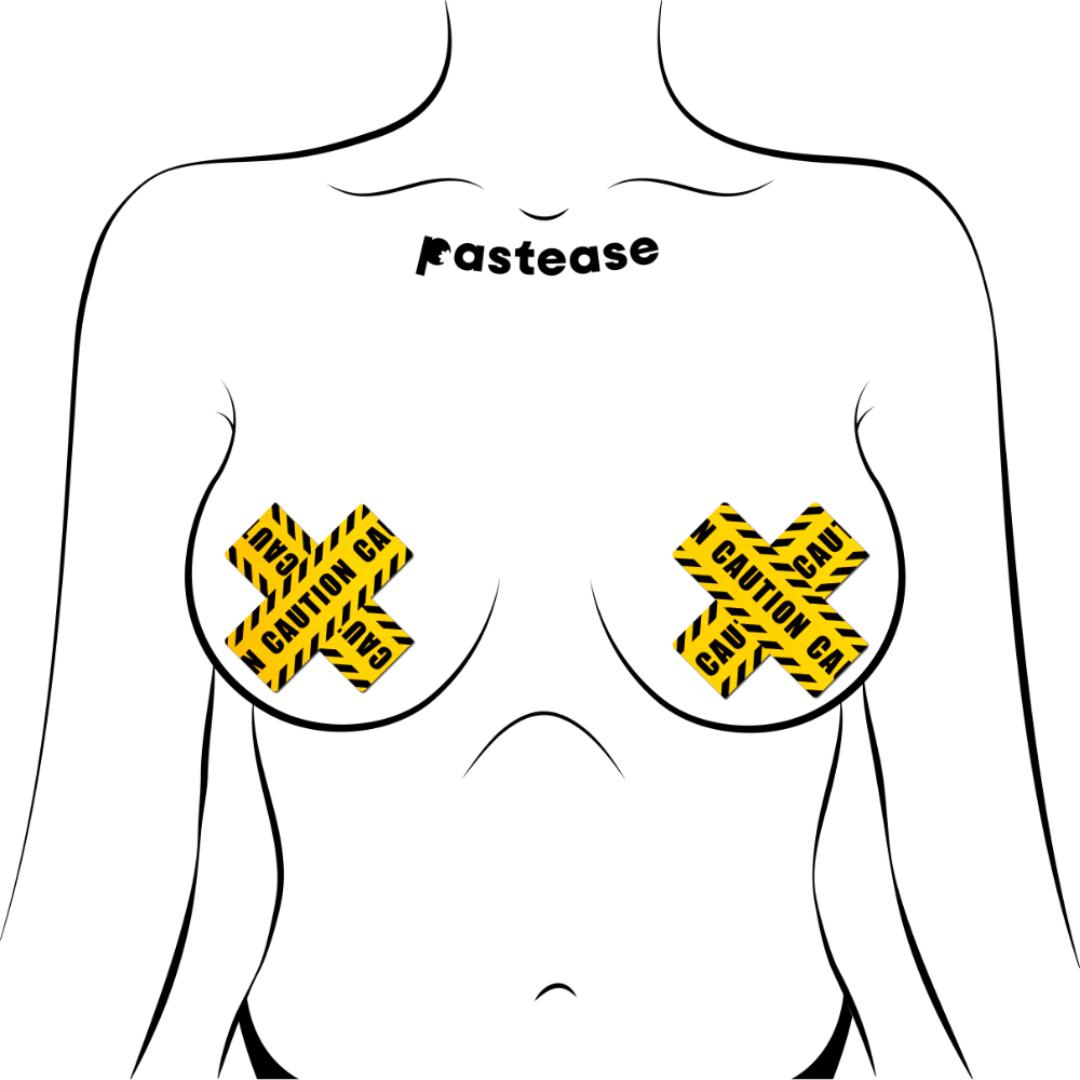 Pastease Crossed Caution Tape Nipple Pasties