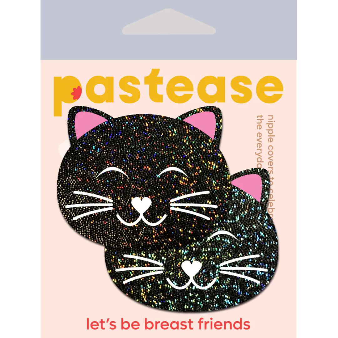 Pastease Happy Black Glitter Kitty Cat Nipple Pasties
