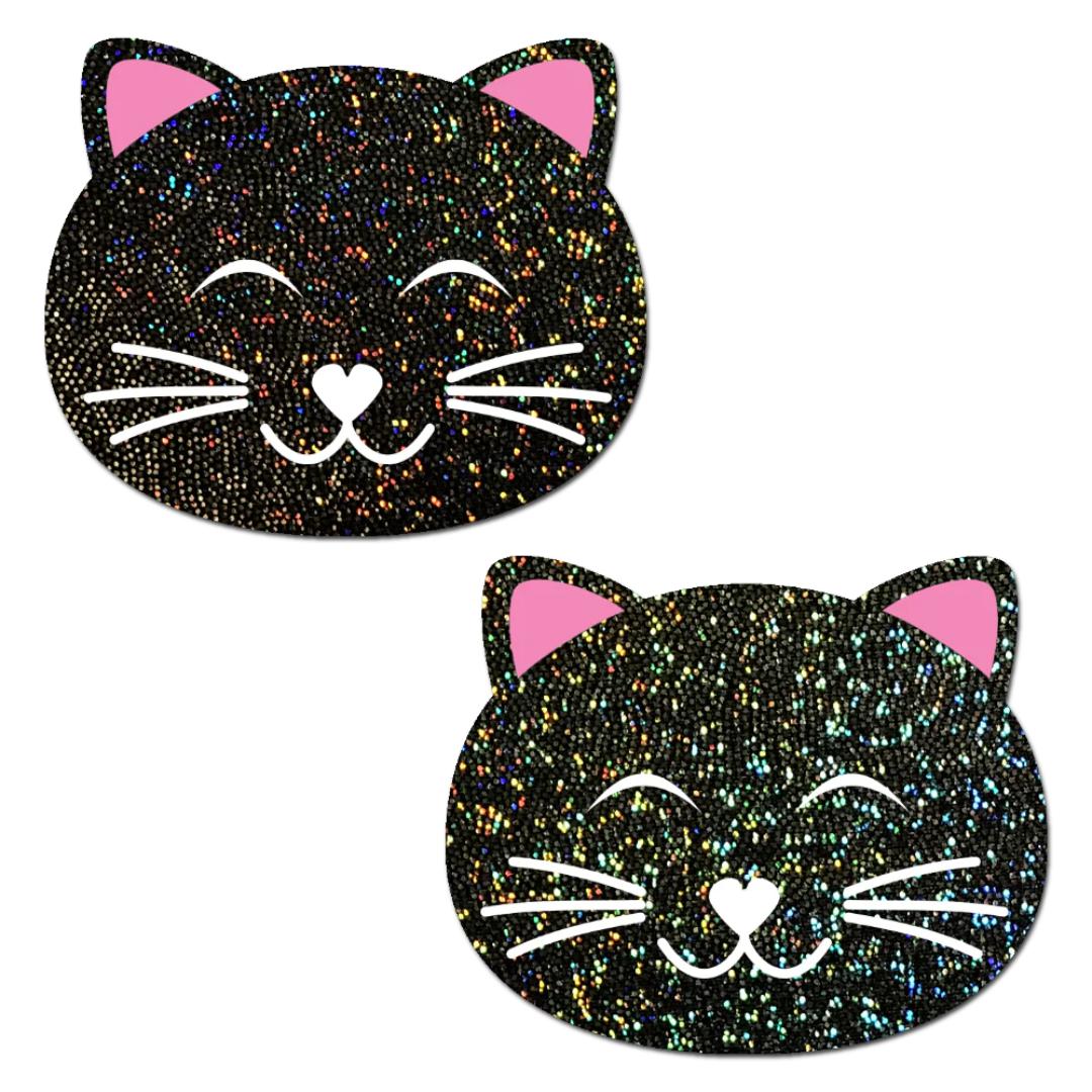 Pastease Happy Black Glitter Kitty Cat Nipple Pasties