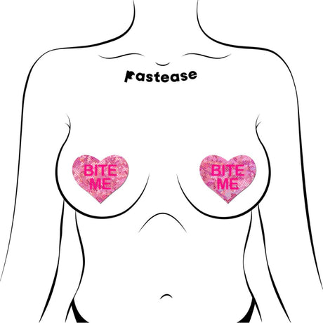 Pastease Liquid Pink Heart with 'Bite Me' Nipple Pasties