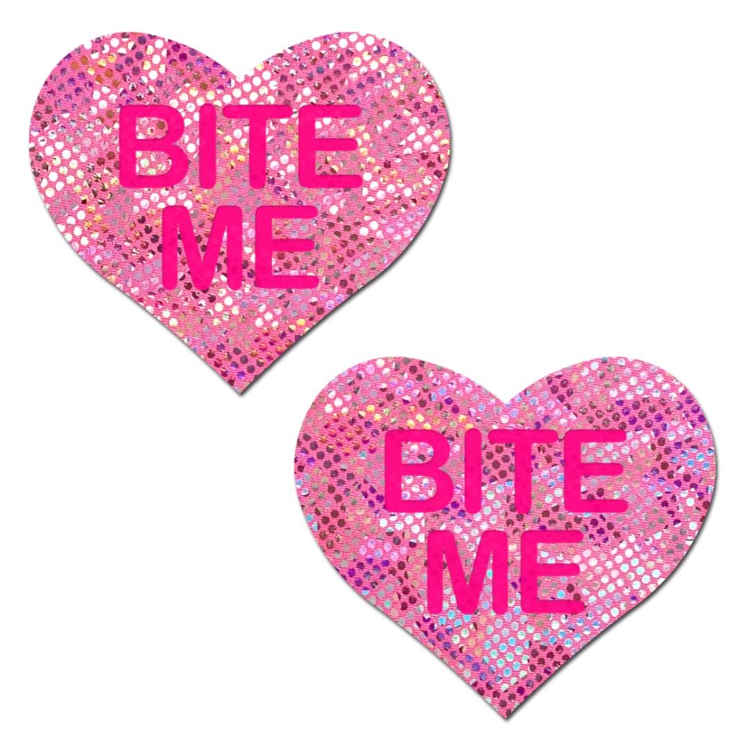 Pastease Liquid Pink Heart with 'Bite Me' Nipple Pasties