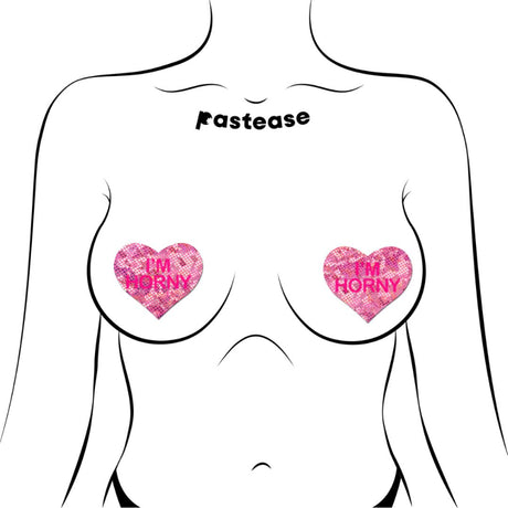 Pastease Liquid Pink Heart with 'I'm Horny' Nipple Pasties