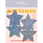 Pastease Two-Pair Small Silver Glitter Star Nipple Pasties