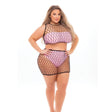 Pink Lipstick Crave You Large Fishnet Cami Top & Skirt, Bandeau Top & Panty - Queen