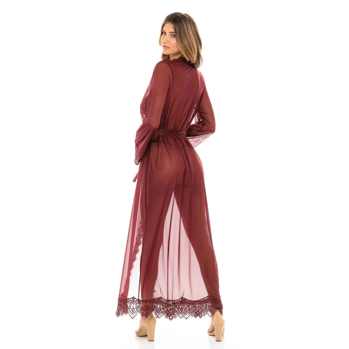 Provence Eyelash Lace Floor Length Robe Zinfandel