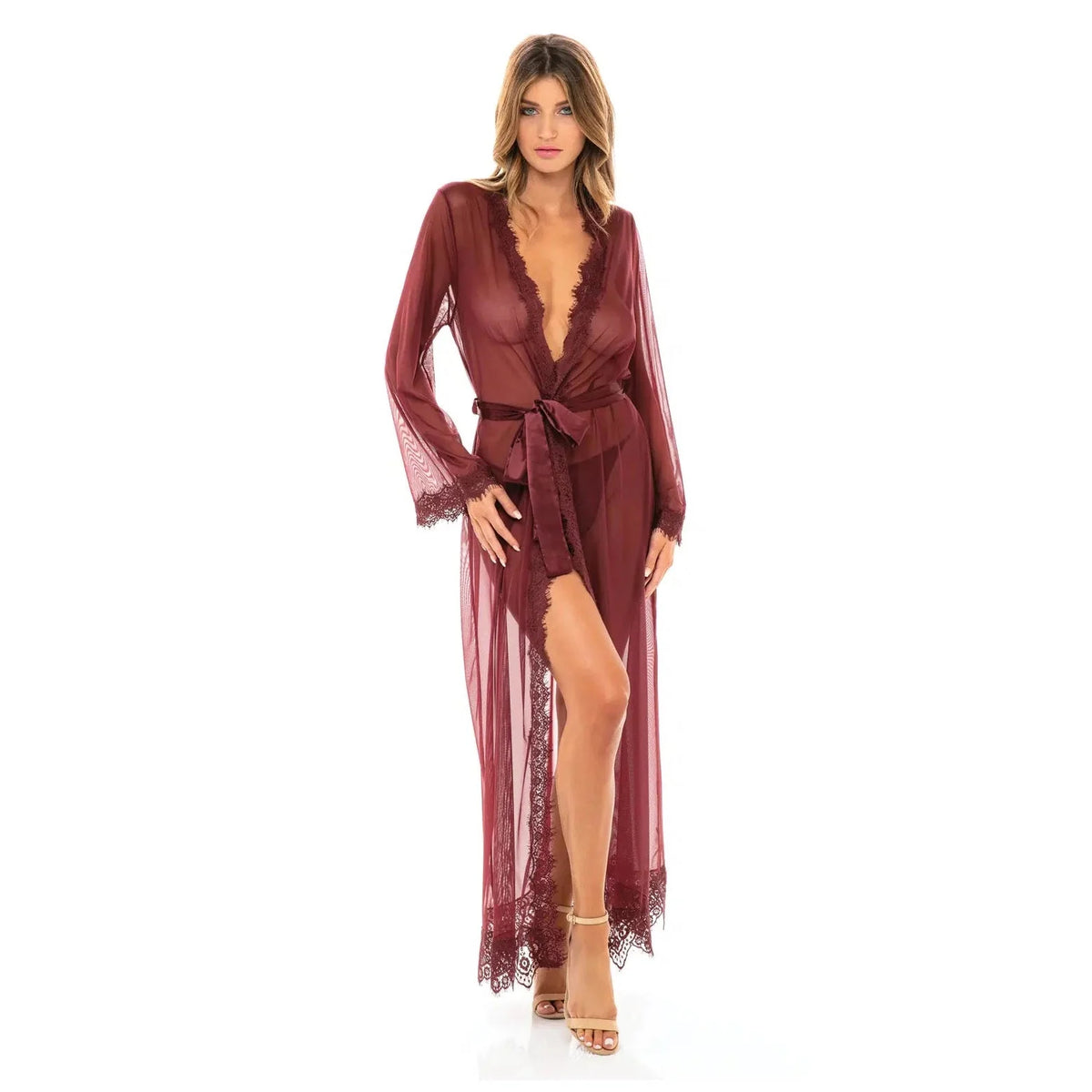 Provence Eyelash Lace Floor Length Robe Zinfandel