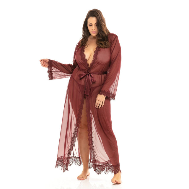 Provence Eyelash Lace Floor Length Robe Zinfandel