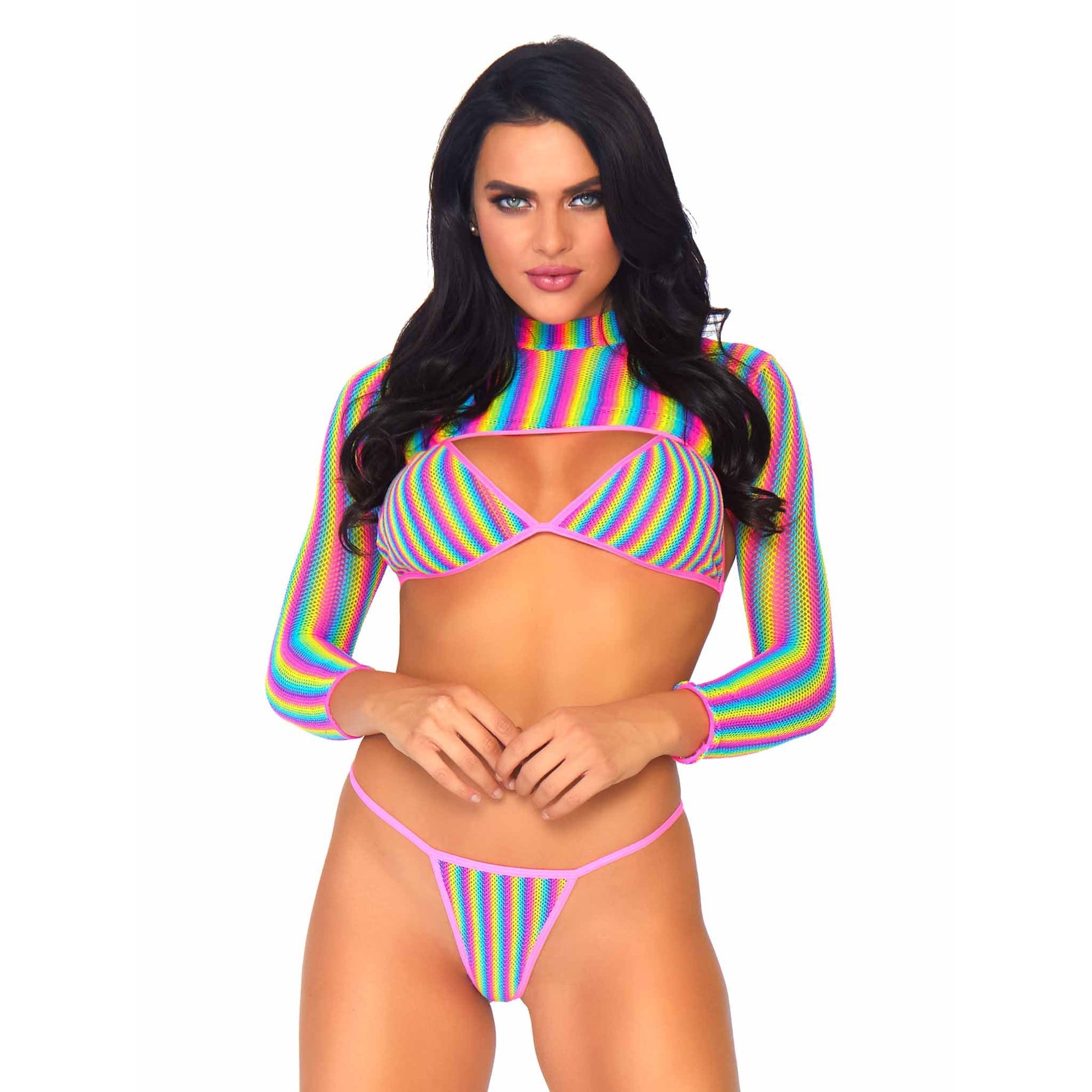 Rainbow Fishnet Top Set