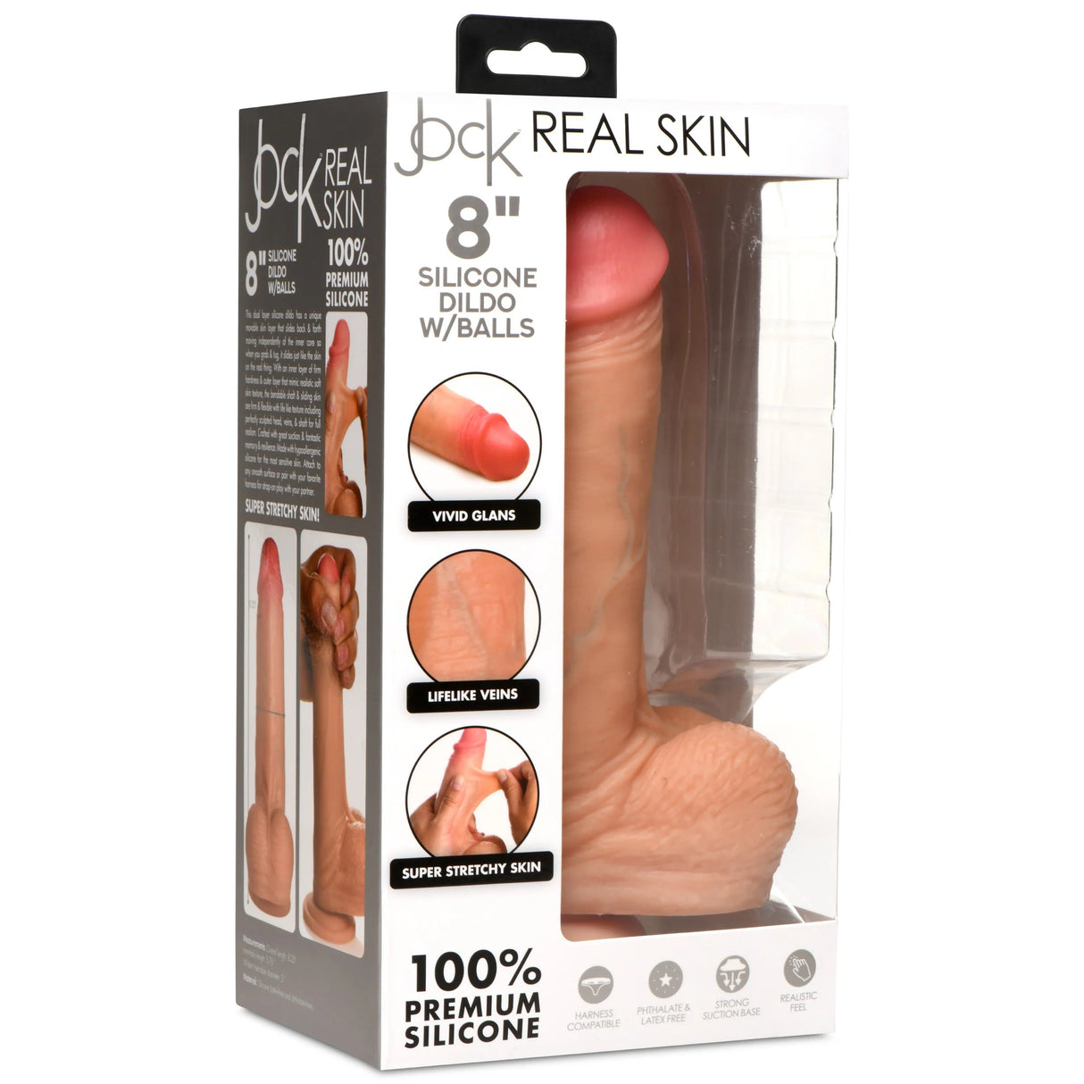 Real Skin 8 Inch Silicone Dildo with Balls