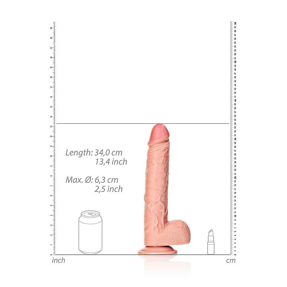 RealRock 12 Inch Straight Dildo With Balls and Suction Cup - Beige