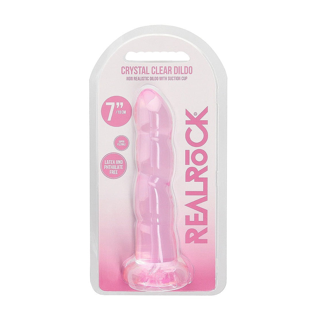 RealRock Crystal Clear 7 Inch Flexible Non Realistic Pink Dildo