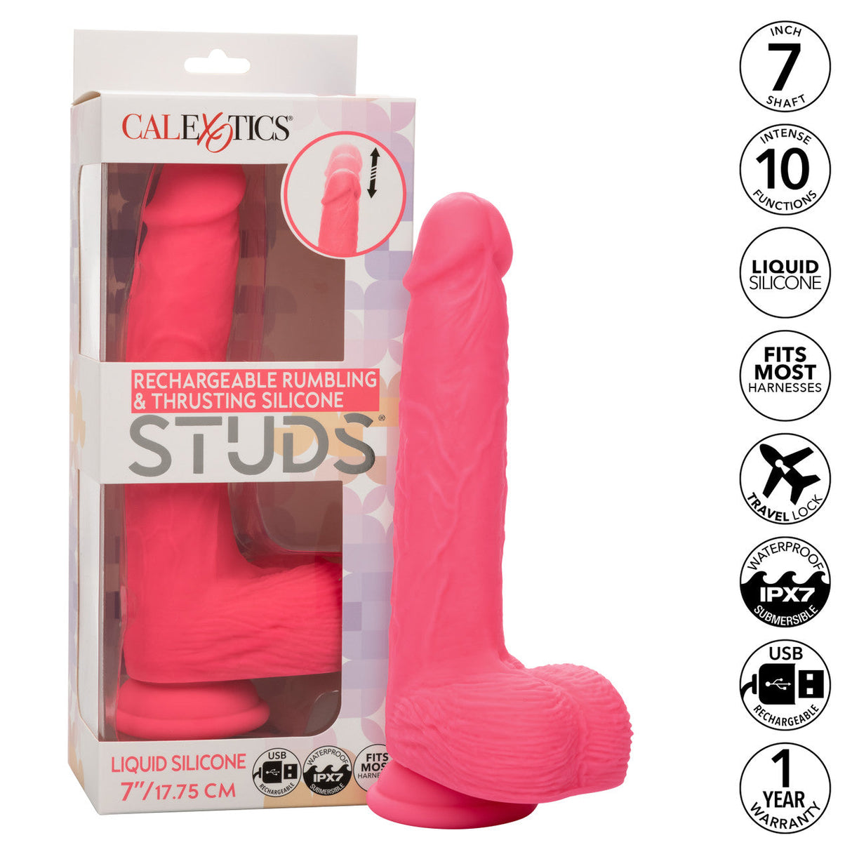 Rechargeable Rumbling & Thrusting Silicone Dildo