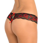 Rene Rofe Crotchless Lace Thong Panty with Bows
