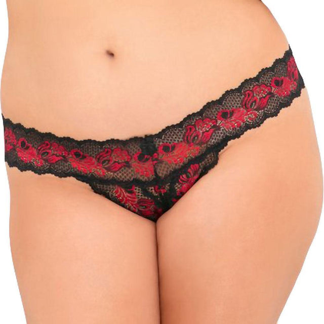 Rene Rofe Crotchless Lace V-Thong