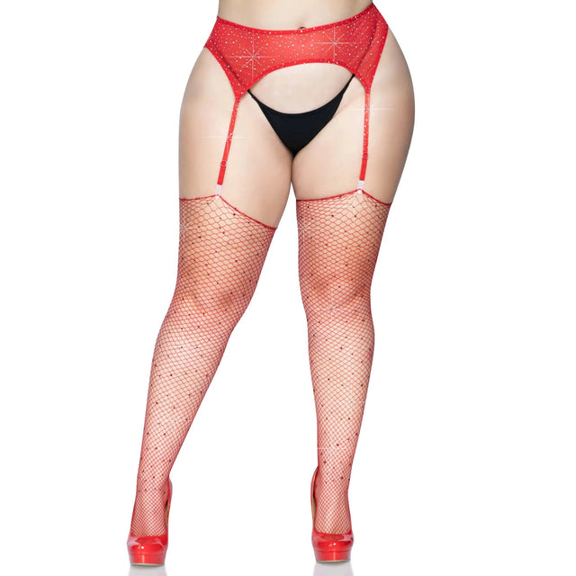 Rhinestone Fishnet Stockings - Plus Size