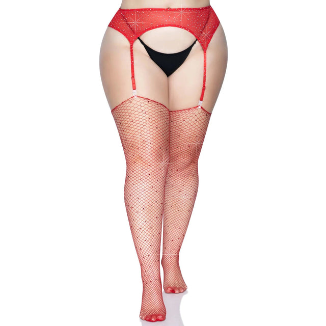 Rhinestone Fishnet Stockings - Plus Size