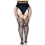 Scroll Lace Stocking with Attached Garter Belt