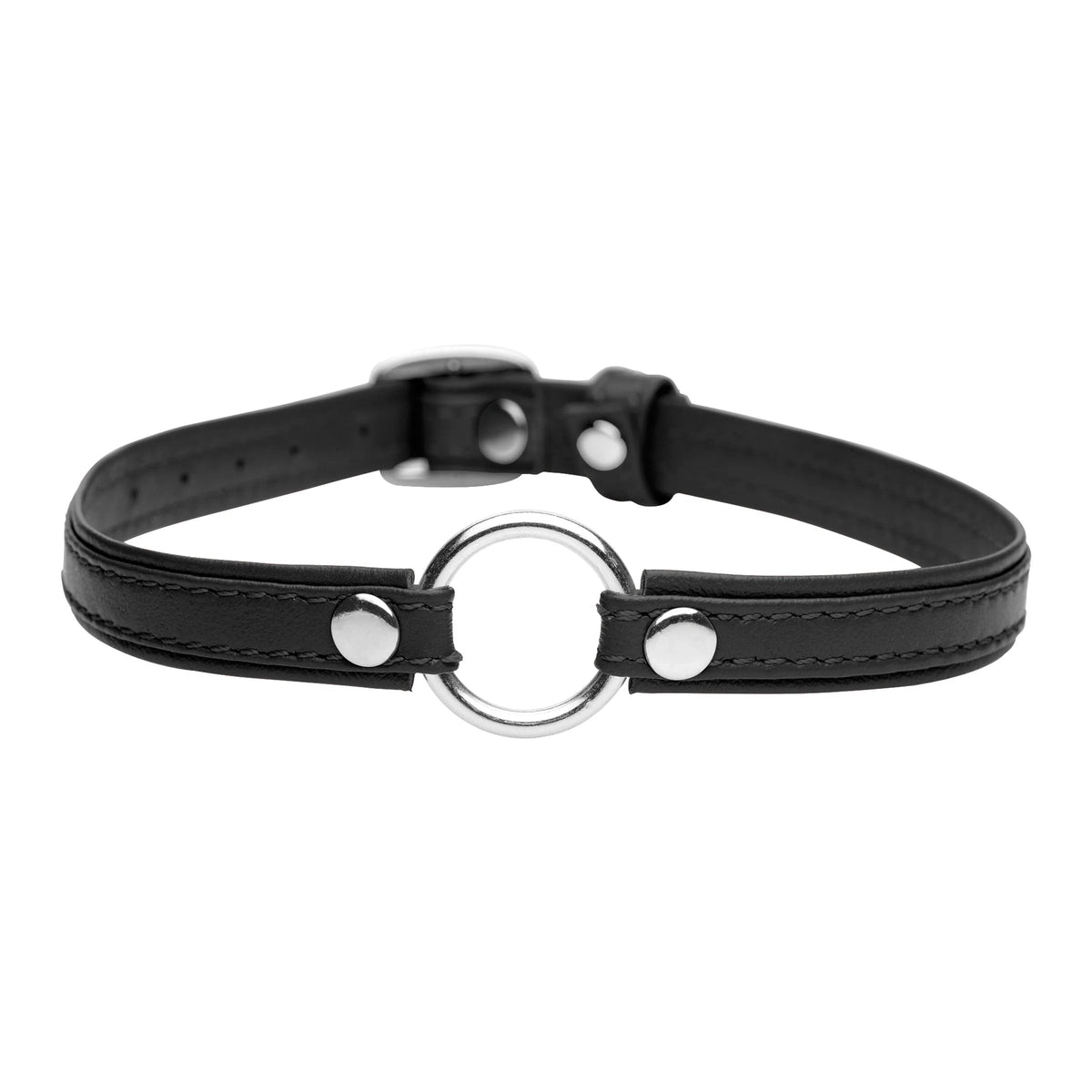 Sex Pet Leather Choker with Silver Ring - Black