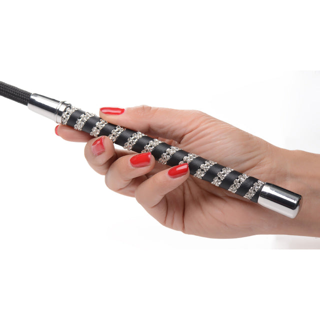 Short Leather Riding Crop with Rhinestone Handle