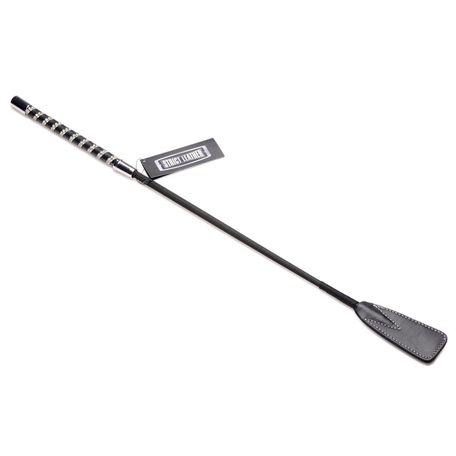 Short Leather Riding Crop with Rhinestone Handle