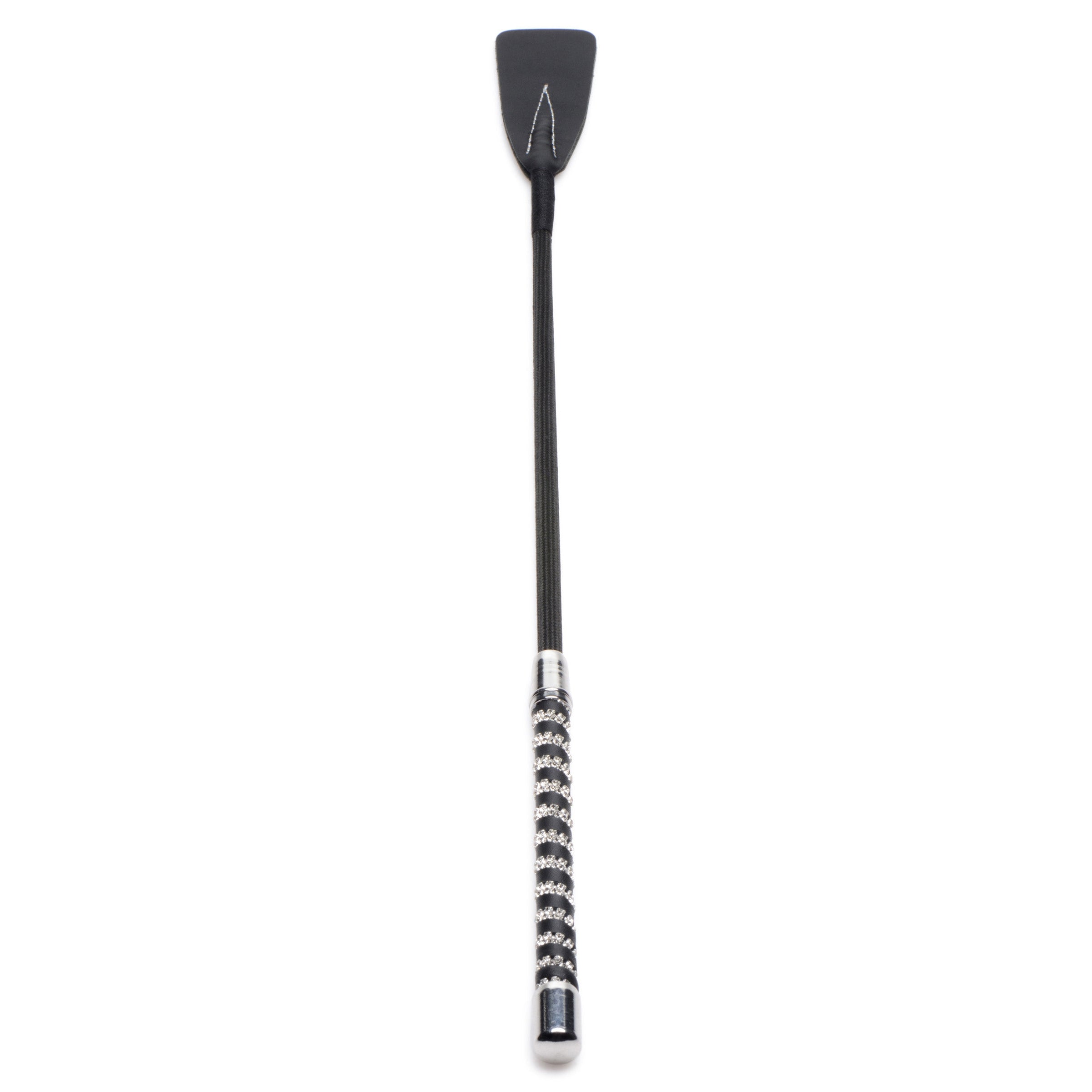 Short Leather Riding Crop with Rhinestone Handle - HotCherry