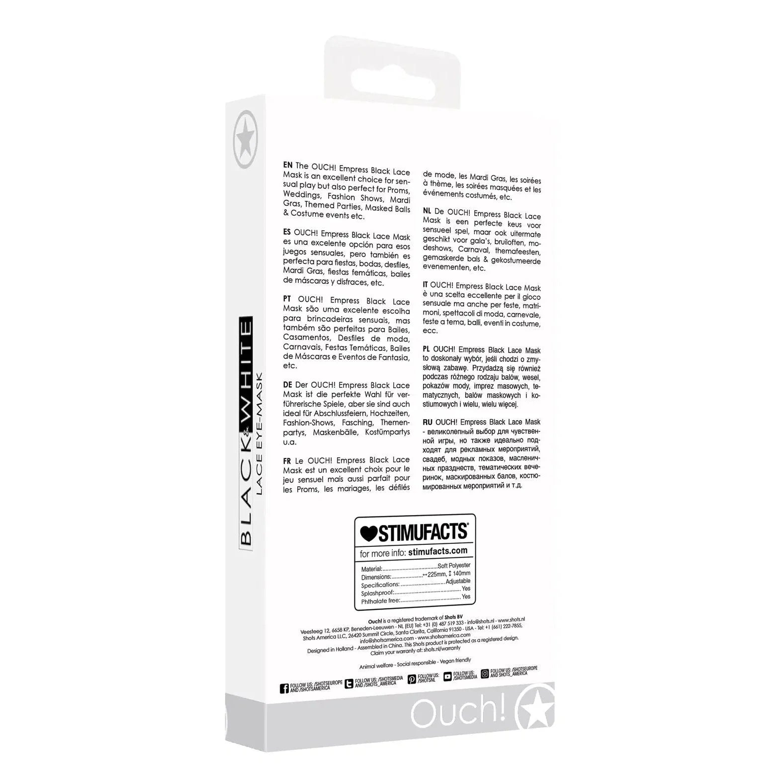 Shots Ouch Black & White Lace Eye Mask