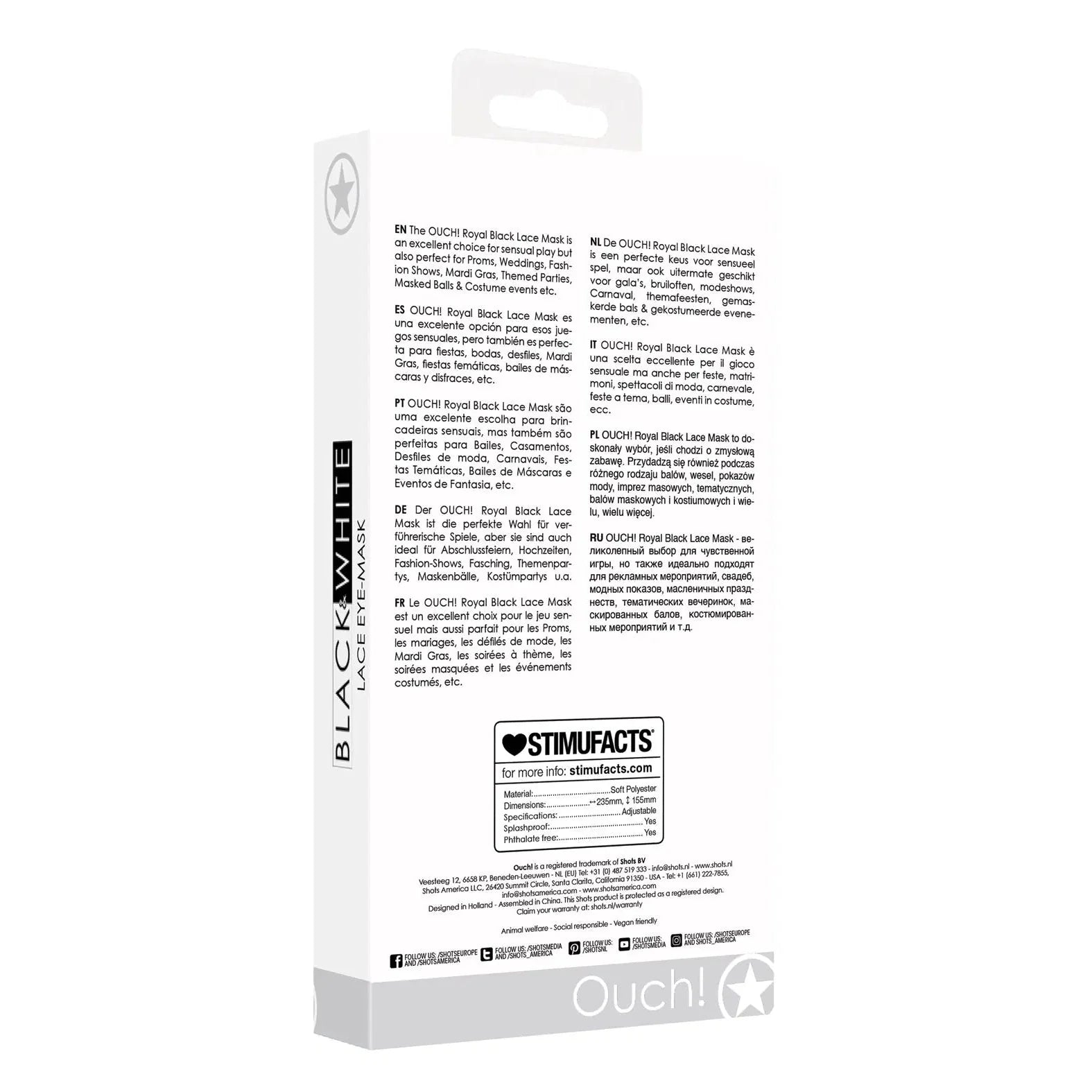 Shots Ouch Black & White Lace Eye Mask