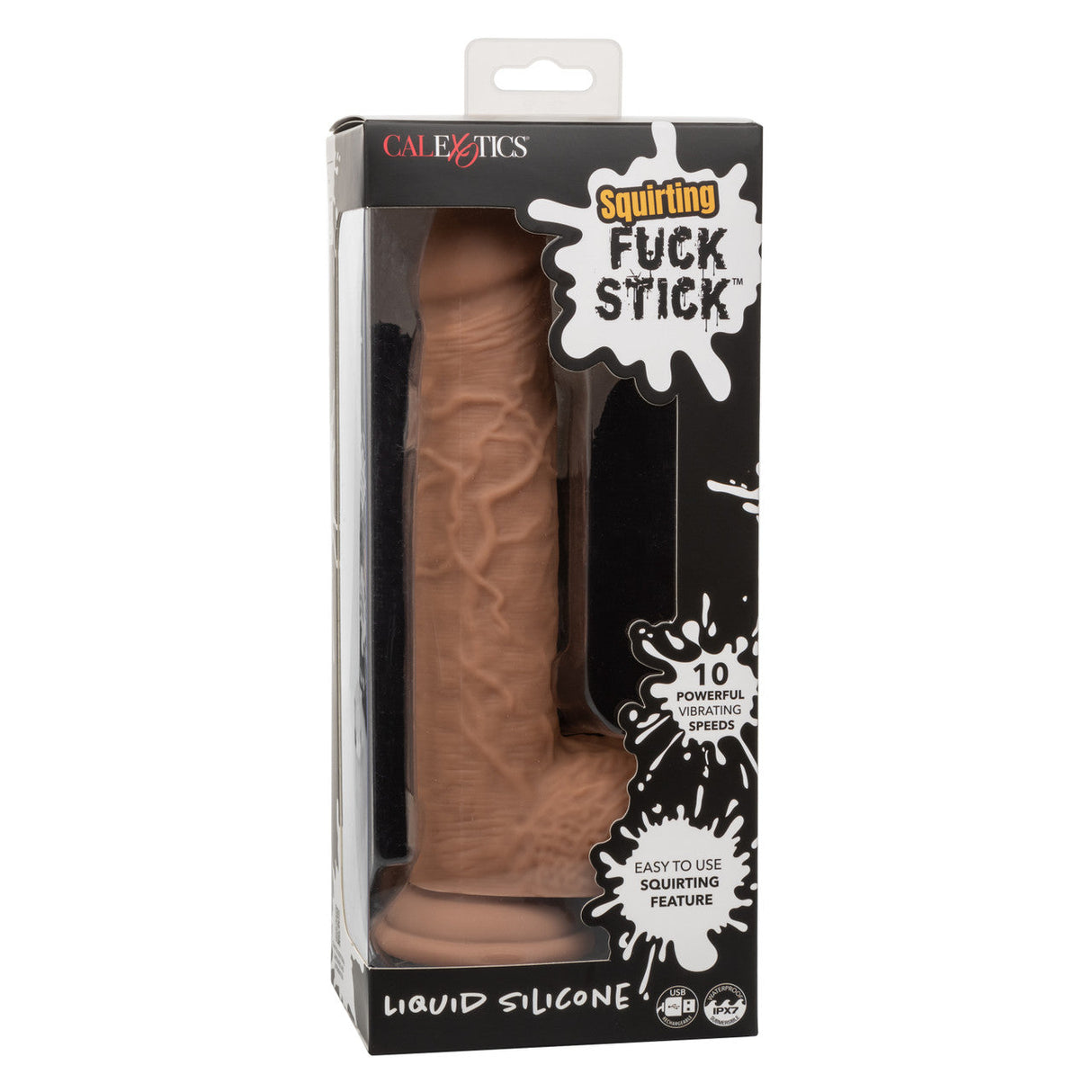 Squirting Fuck Stick 9" Vibrating Silicone Suction Cup Dildo - Brown