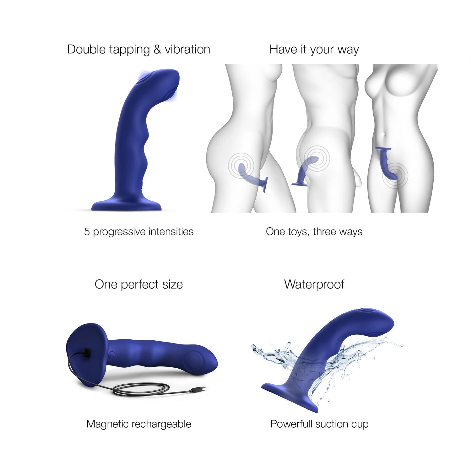 Strap-On-Me Tapping Vibrating Dildo Wave - Blue