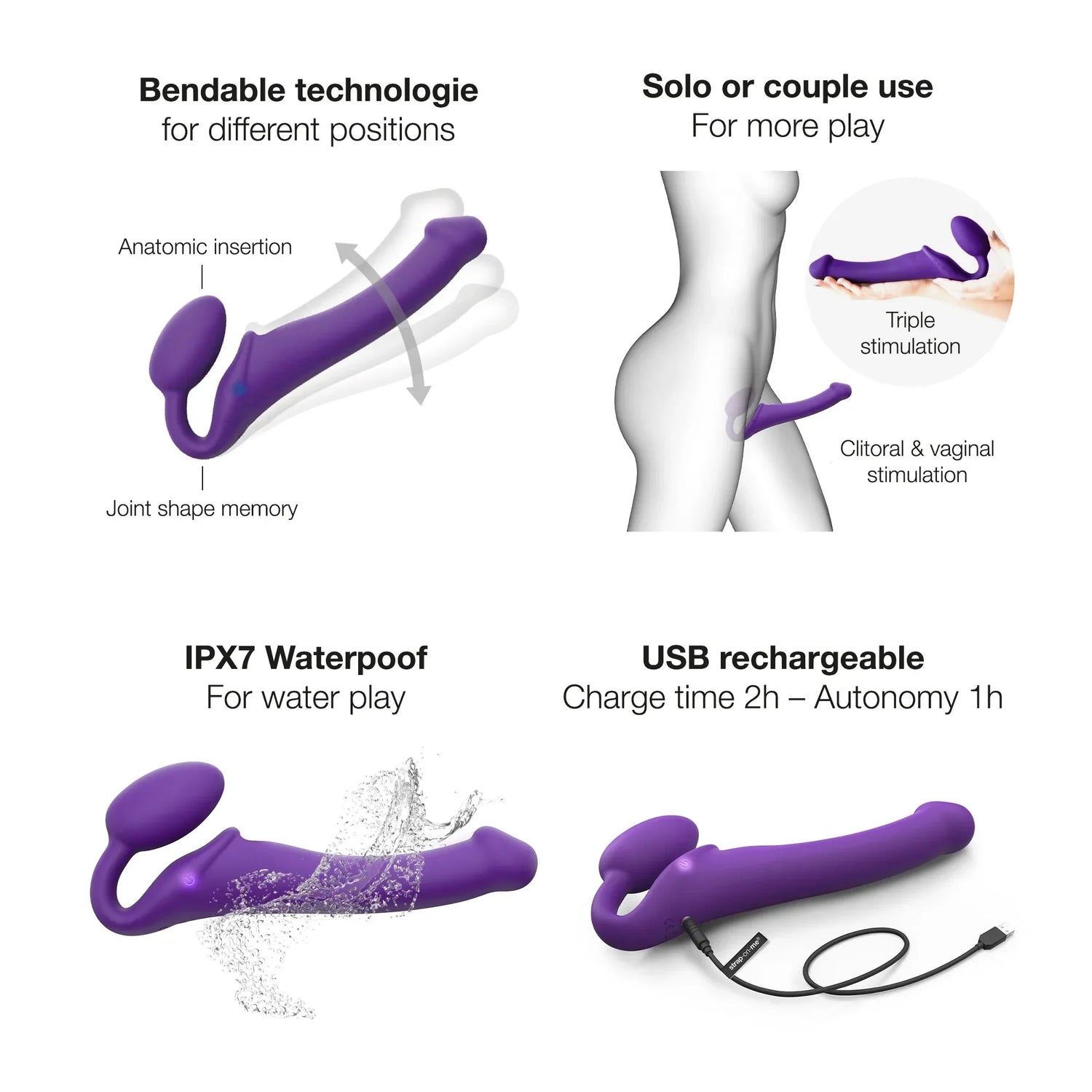 Strap-On-Me Vibrating Bendable Strapless Strap On - L